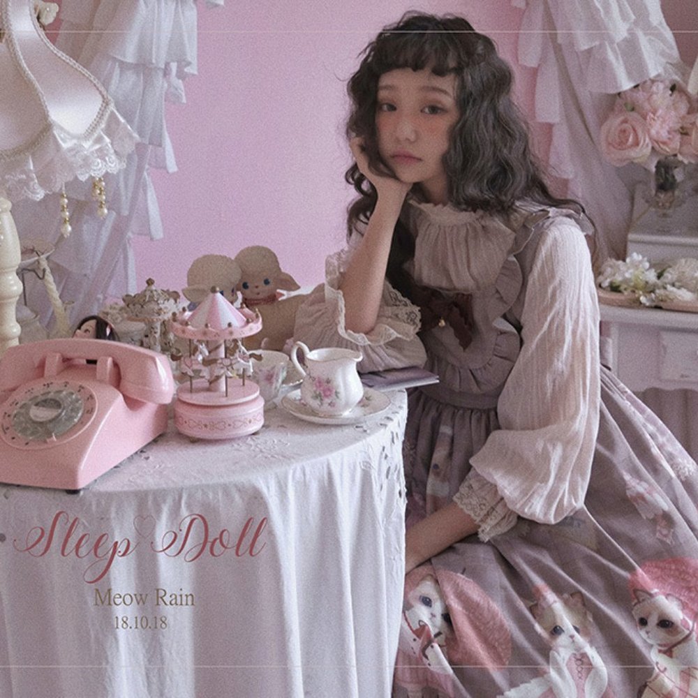 Girl Cat Raining Umbrella Lolita Cute Kawaii Dress
